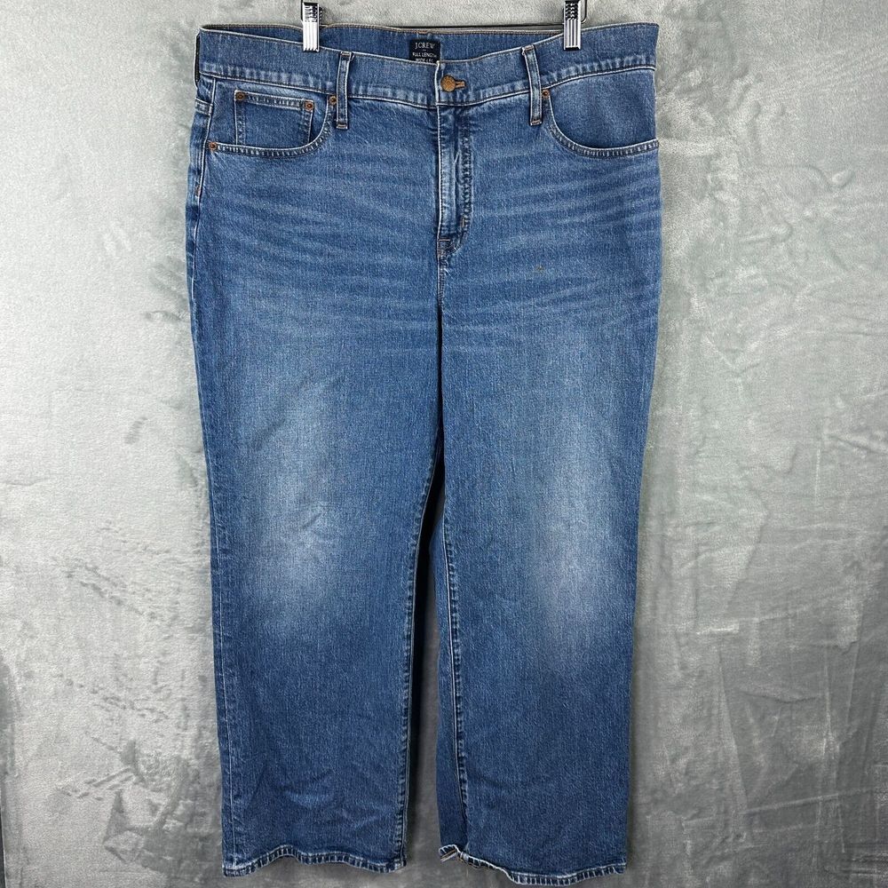 j crew full length wide-leg jeans womens 34P blue stretch denim